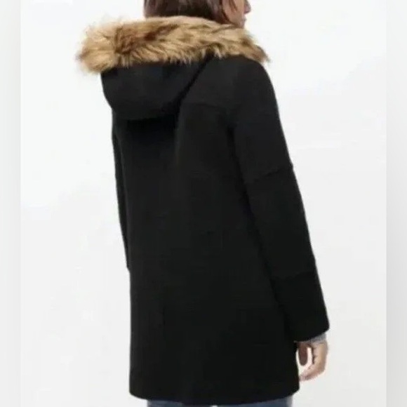 J. CREW Chateau Parka Wool Faux Fur Coat, Size 6 Black Stadium Cloth Nello Gori - Picture 3 of 10